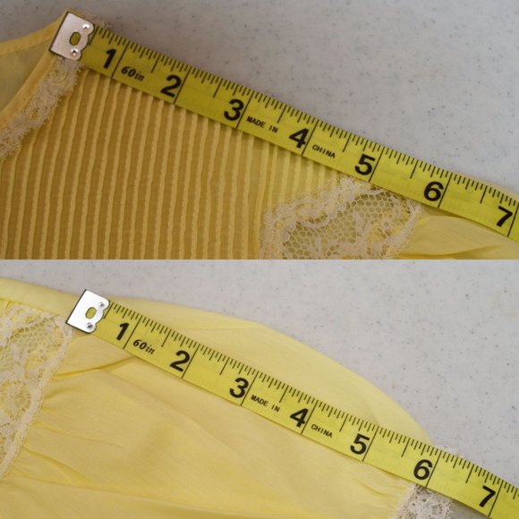 SOLD • Barbizon Lazy Dee Yellow Pajama Set Size 10 Pleated Yoke Lace Batiste - Picture 12 of 14